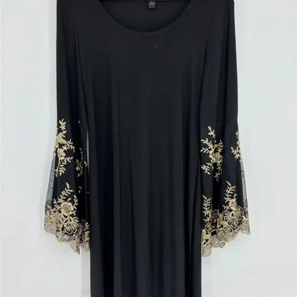 MSK Black and Gold Dress Flare Bell Sleeve Petite Small - Picture 3 of 5